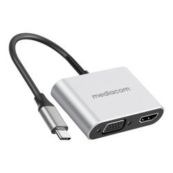 Mediacom - Scheda video - USB-C (M) a HD-15 (VGA), HDMI (F) - alloggiamento in lega di alluminio - supporta 4K 30 Hz